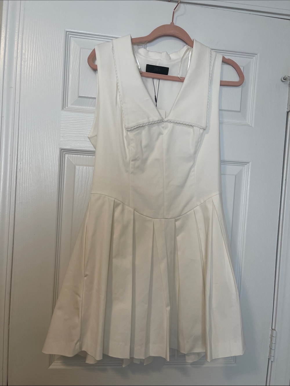 NWT Sleeveless Pleated White Dress with Sailor Collar